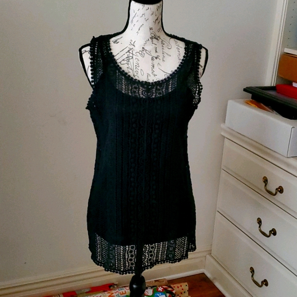Black lace tank with black camisole under
